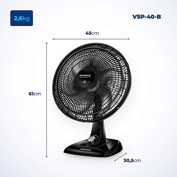 Ventilador de Mesa Mondial 220V, 40cm, 6 pás, Super Power - VSP40B