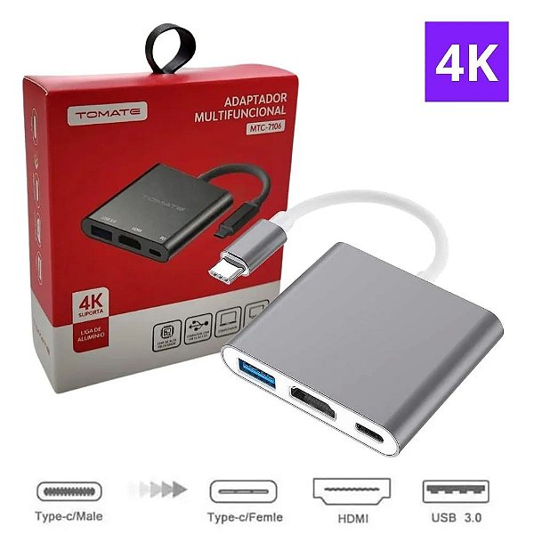 Adaptador Conversor Usb C Para Hdmi, Usb E Usb C - Tomate  MTC-7106