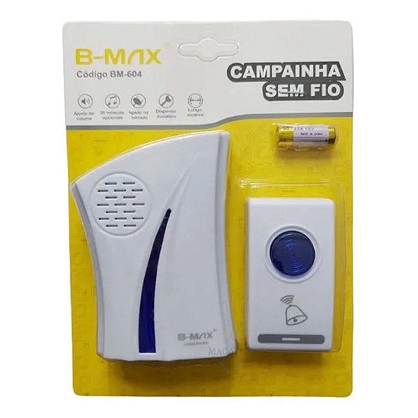 Campainha Sem Fio 36 Músicas Toques Wireless Pilha 15 Metros B-MAX BM-604