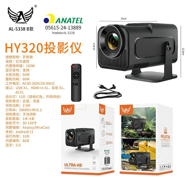 Mini Projetor Portátil 4k Android Full Hd Smart Wifi Cinema ALTOMEX AL-S338