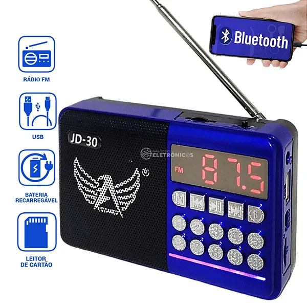 Rádio Portátil Bluetooth Com LED JD-30