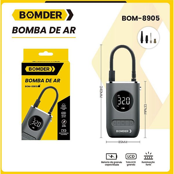 Bomba Car Air Pump Portátil, sem Fio, Recarregável BOM-8905