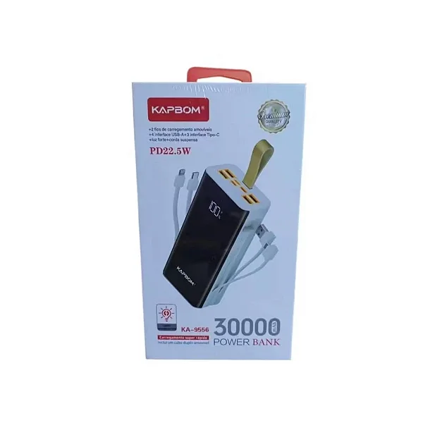 Carregador Portátil Power Bank 30.000 TUBO 22,5W Universal KA-9556