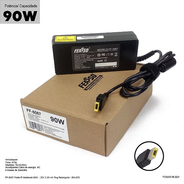 Fonte P/ Notebook 65 18.5v 3.5A Pluga4 FF-5065