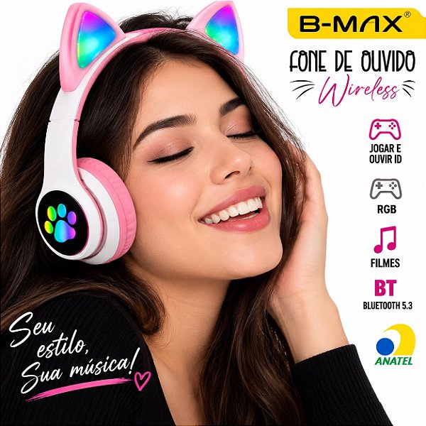 Fone de Ouvido Wireless Orelha Gatinho B-MAX BM-222