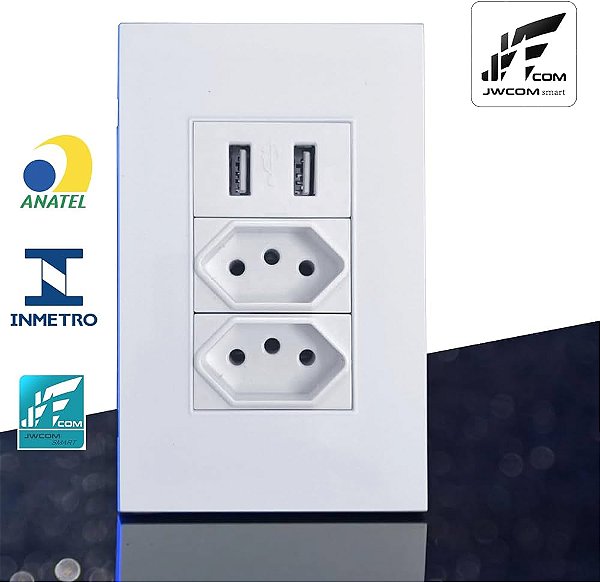 Conjunto Modular 2P+ T Contendo Tomada Dupla De Parede Duas Entradas USB US-233