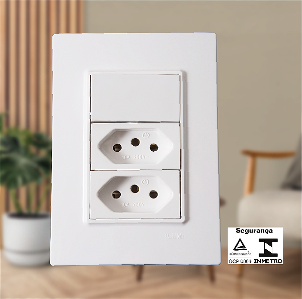 Conjunto 1 Interruptor + 2 Tomadas Com Espelho de acabamento SU-133