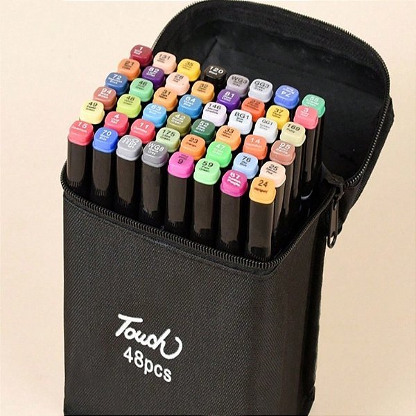 Conjunto 48 Canetas Cores permanentes Marcador Ponta Dupla 48PCS