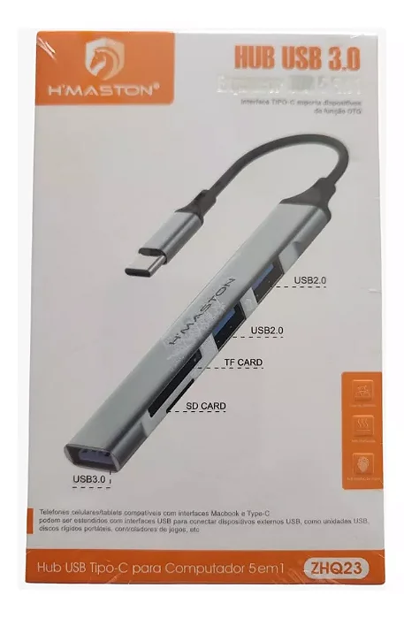 Hub TYPE-C / USB 3.0 / USB 2.0 / Catão SD+TF / Material: Liga De Alumínio  ZHQ23