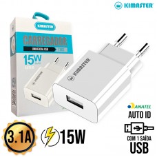Fonte Carregador Parede 1 USB 3.1A Branco T502