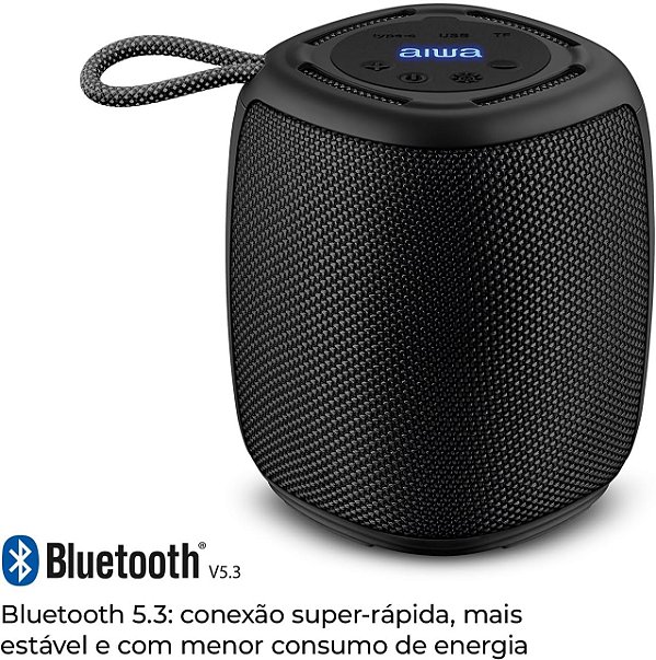Caixa de Som AIWA Speaker, 15W, Bluetooth IPX4, RGB - AWS-SP-03-B Preto