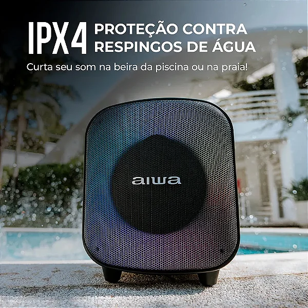Caixa Amplificada AIWA Party Box PB07, 100W, IPX4, AWS-PB-07 Preto