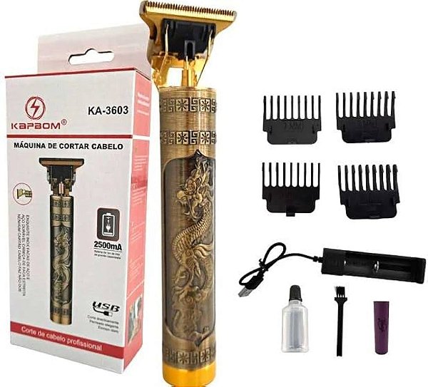 Maquina De Cortar Cabelo E Barba Acabamento Masculino KAPBOM KA-3603 Bateria 2.500M DRAGÃO Aço Carbono