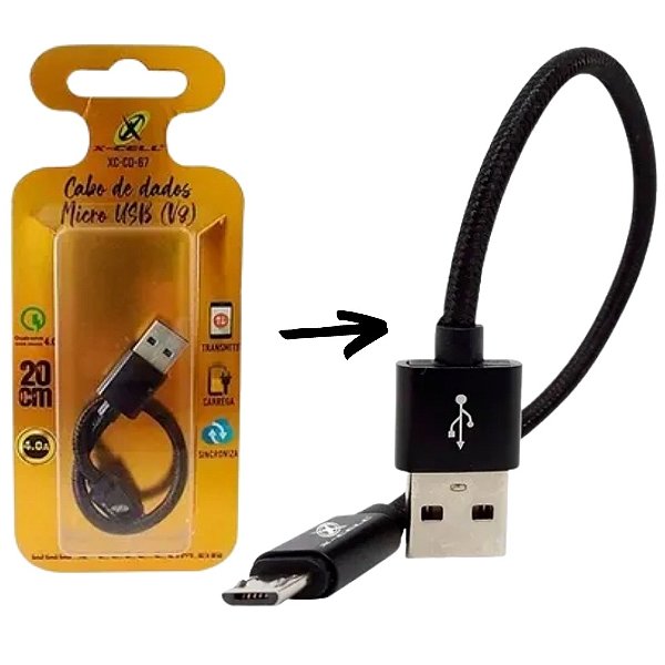 Cabo Usb V8 20cm Em Malha 4.0 Quick Charge X-Cell