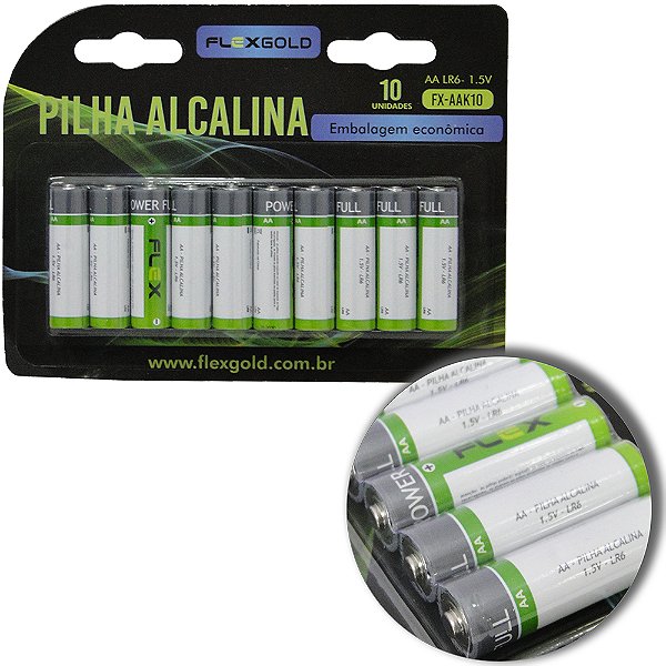 Pilha Alcalina, Flex, Pequena AA, Blister com 10
