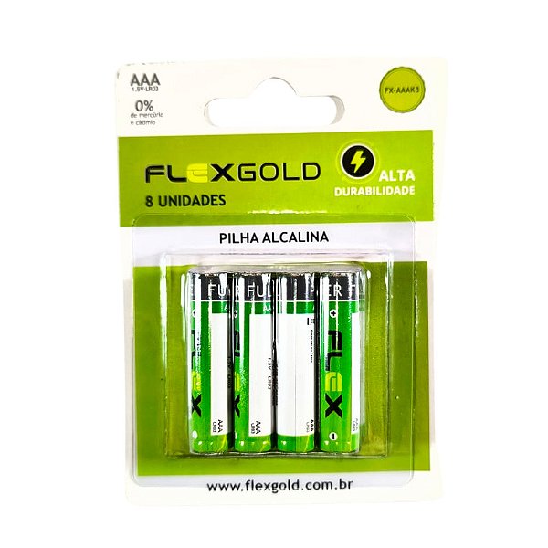 Cartela De Pilhas Alcalina AA 8 Unidades FK-AAK8 Flexgold