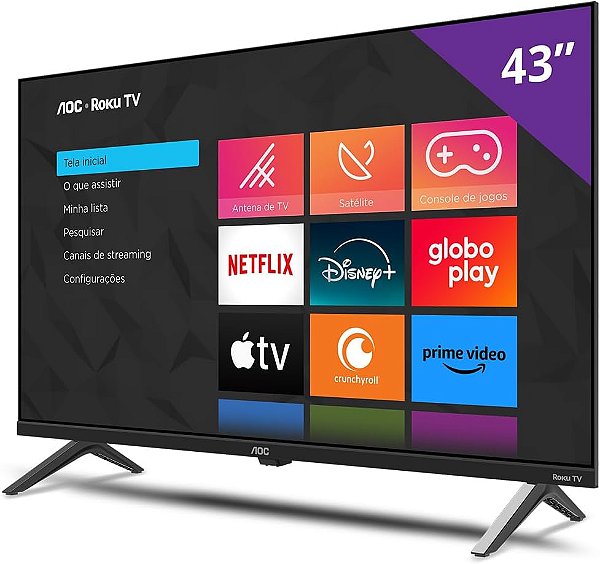 Smart TV AOC 43" Full HD 43S5135-78G ROKU, HDMI, USB, Conexão Wi-Fi, Conversor Digital Preta