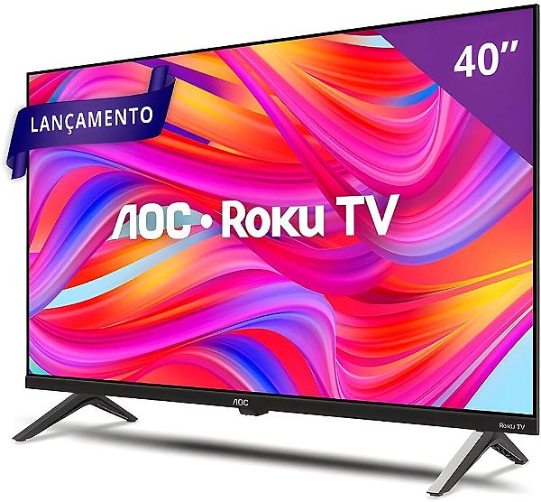 Smart TV AOC 40" Full HD 40S5045/78G ROKU, HDMI, USB, Conexão Wi-Fi, Conversor Digital, Bivolt Preta