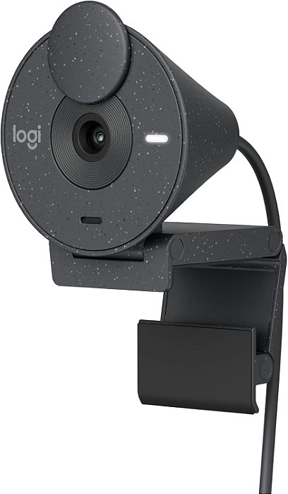 Webcam Logitech Brio 300 Full HD, 1080p, 30 FPS, USB-C, Microfone Integrado Grafite
