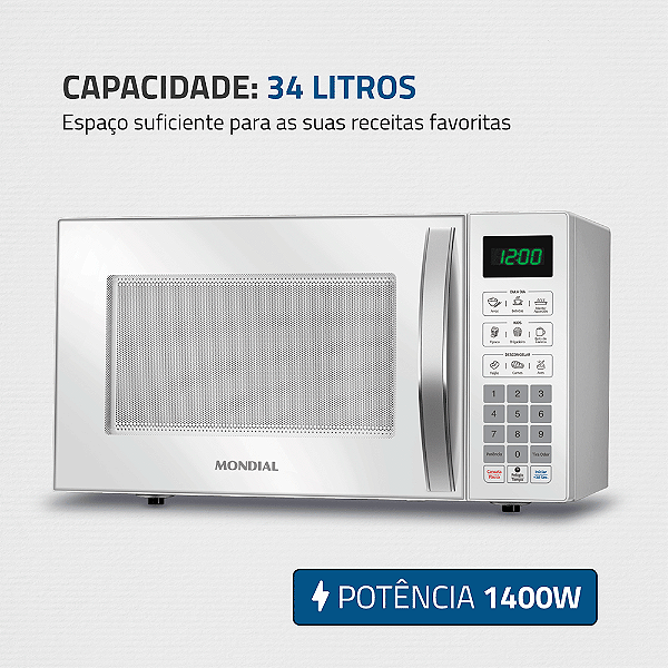Micro-ondas Mondial 34L 1.400W Branco 220V MO-02-34-W