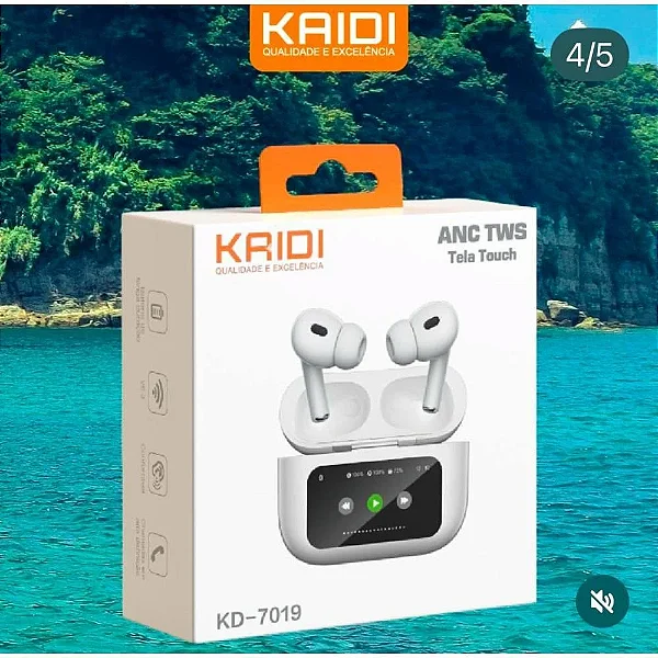 Fone Bluetooth Anc Tws Tela Touch Kaidi KD-7019