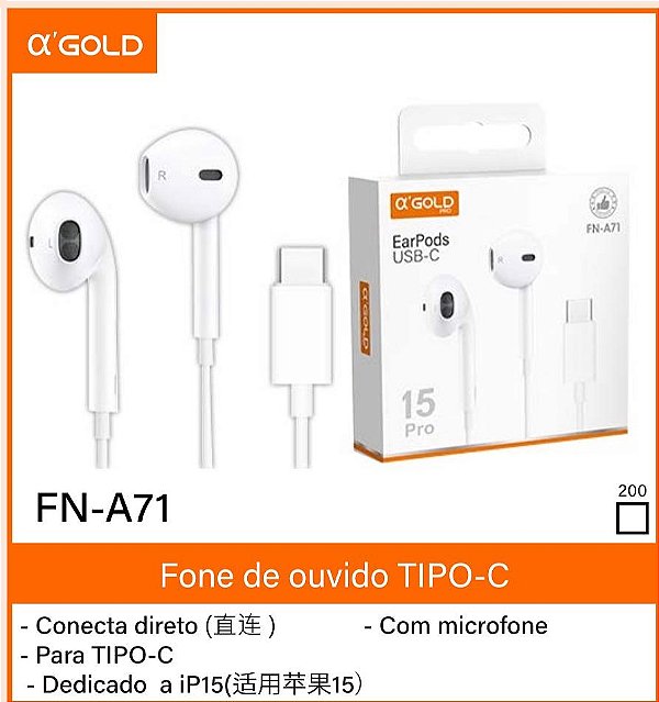 Fone Com Fio Type-C / Universal Serve para iPhone FN-A71
