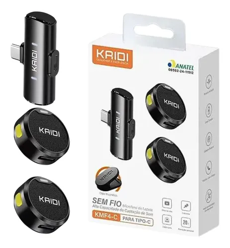 kit 2 Microfone De Lapela De Botão Sem Fio Para Type-c Kaidi KMF4-C