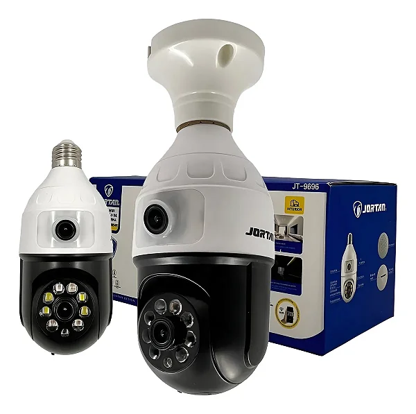 Câmera Lâmpada 1080P WiFi-Sistema Icsee Com Duas Câmeras Áudio Bidirecional, Prova D'água Giratória 360 Jortan AJ-A27-HB
