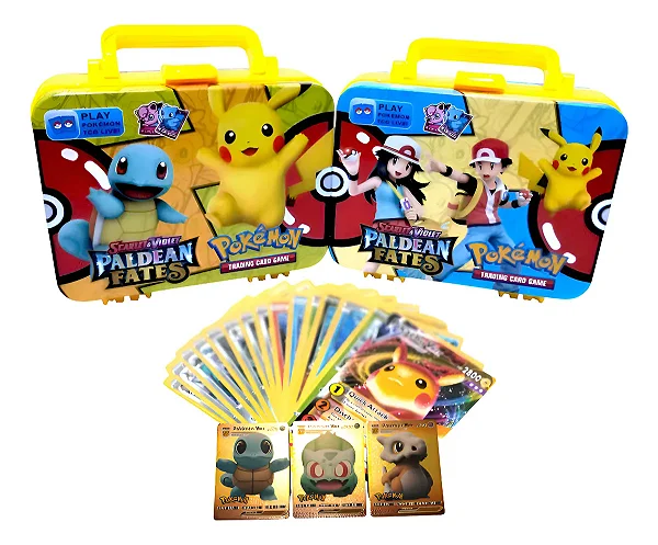 Kit 55 Cartinhas Pokémon Com Maleta De Metal Porta Cards GO-3119