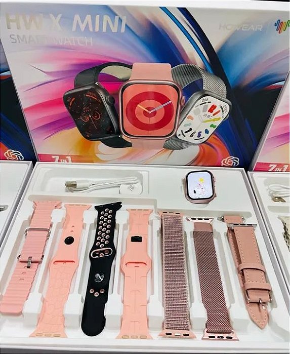 Relogio Smartwatch HW X Mini com 7 Pulseiras