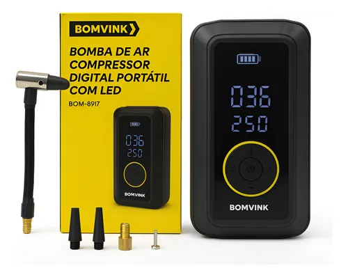 Bomba De Ar Compressor Digital Portátil Com Led Sem Fio BOM-8917 Bomvink