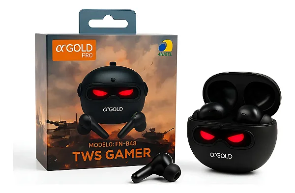 Fone De Ouvido Gamer Tws FN-B48 Bluetooth 5.4 Tipo-c, Preto