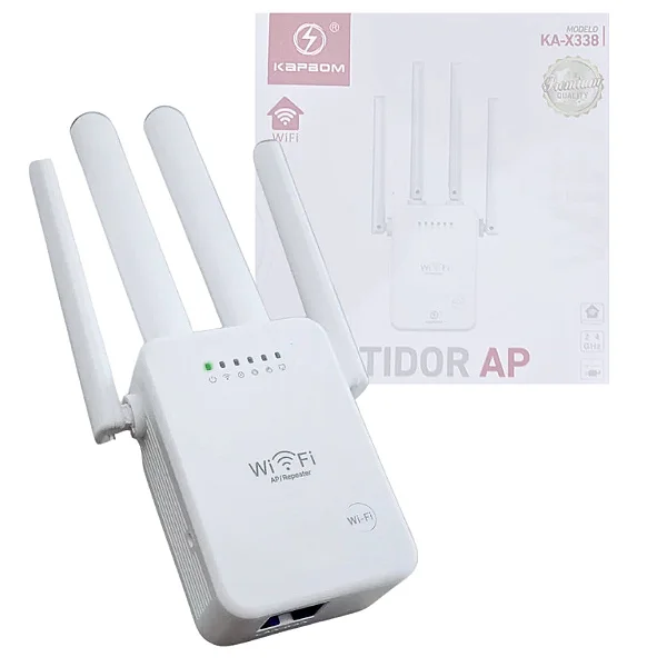 Repetidor De Wifi AP Branco 4 Antenas Externas + Cabo de Rede, KA-X338 KAPBOM
