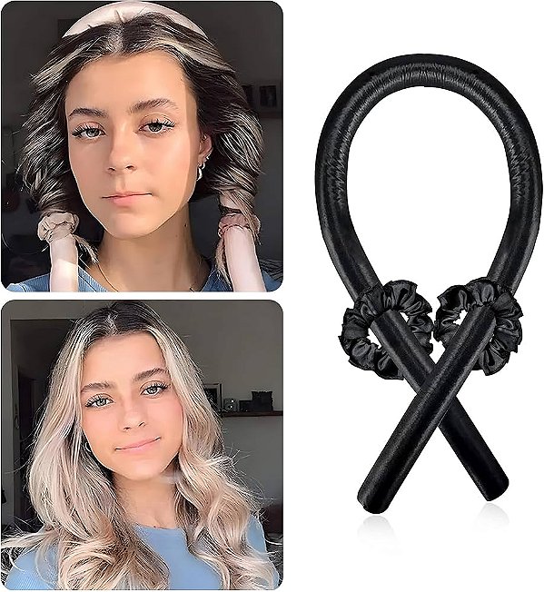 Modelador De Cachos Com Xuxinha Cetim Curling Rod Sem Calor + 2 Xuxinhas 3786