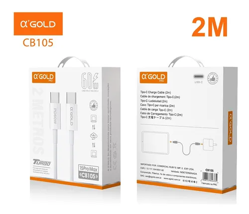 Cabo 2 Metros Duplo Usb-c  A'gold Turbo 60w CB-105 Original