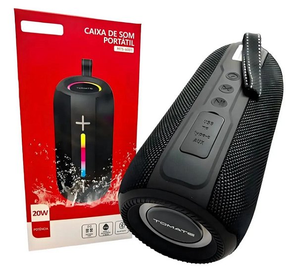 Caixa De Som Portátil Bluetooth 5.3 Led RGB  IPX6 Tomate AM38