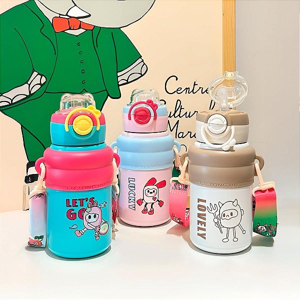 Garrafa Térmica Infantil 550ml Inox | Com Canudo, Alça 500