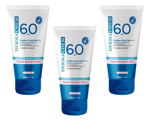Protetor Solar Facial Sem Cor FPS60 40g - Dermachem - P25110039