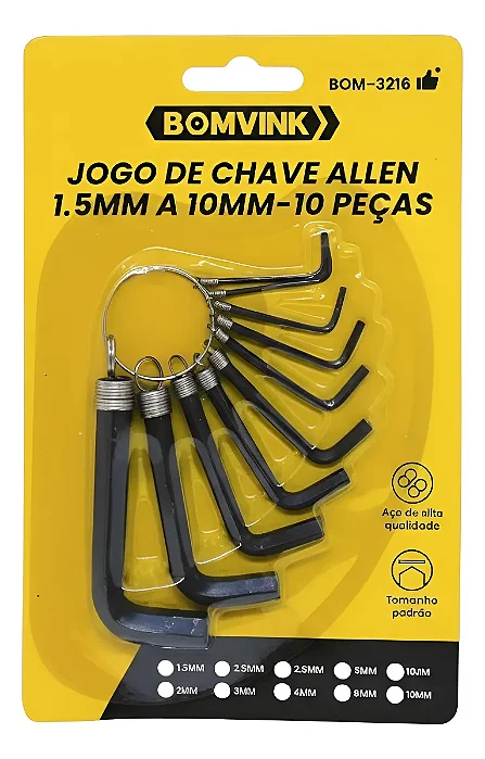 Jogo Chave Allen 1.5mm A 10mm - 10 Peças BOM-3216