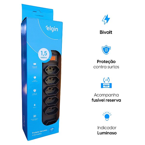 Filtro De Linha Elgin Protetor 4 Tomadas 10a Bivolt 1.5m FILTRO-ELGIN-15M