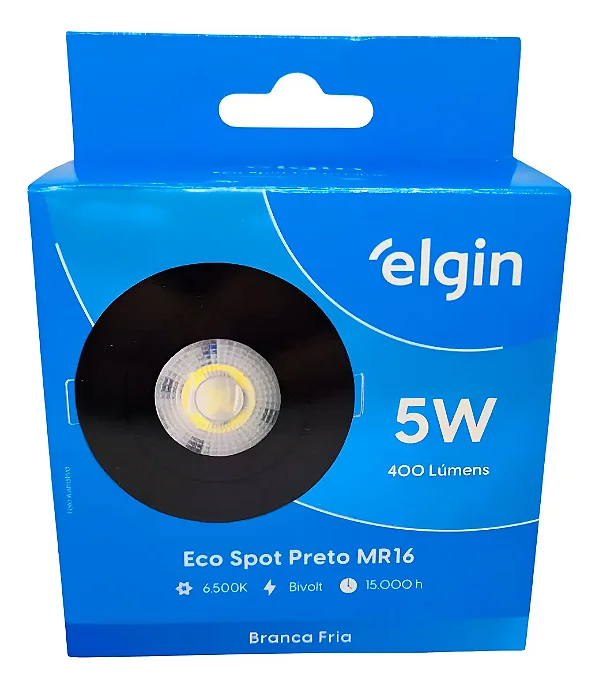 Luminária Eco Spot Preto Mr16 Elgin 5w Redondo 6500k Bivolt ECOSPOT-ELGIN-5W
