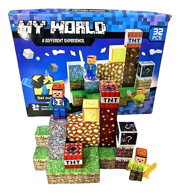 Bloco De Montar Magnético My World 32 Pç Infantil Criativo 32 Pcs MAGNETIC-BLOCK