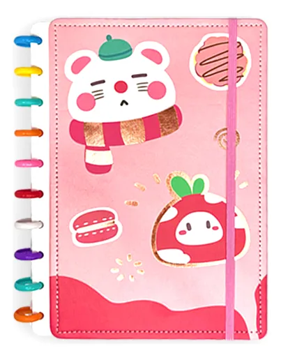 Caderneta A5 Inteligente Bichos Fofos Capa Dura De Courino CADERNO-ROSA