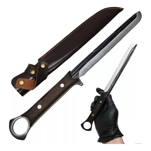 Faca Para Churrasco Pesca 36,5cm Afiada Artesanal Esculpida Cor Prateado E Madeira SLK-LAF64