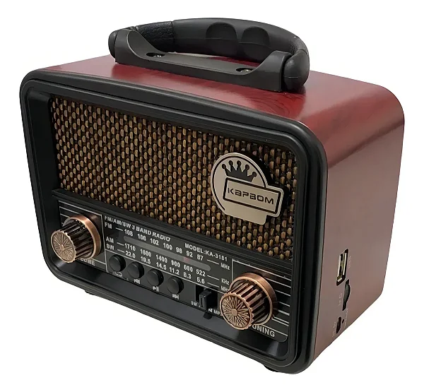 Rádio Retrô Analógico Kapbom Bluetooth USB FM AM SW Portátil Vintage KA-3181