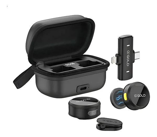 Microfone De Lapela Sem Fio Magnético 2 Em 1 A'gold MCF-38