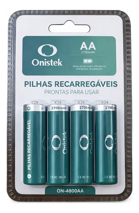 Onistek On-4800aa Pilha Recarregável 2700mah Alta Durabilidade 4 Unidades ON-4800AA