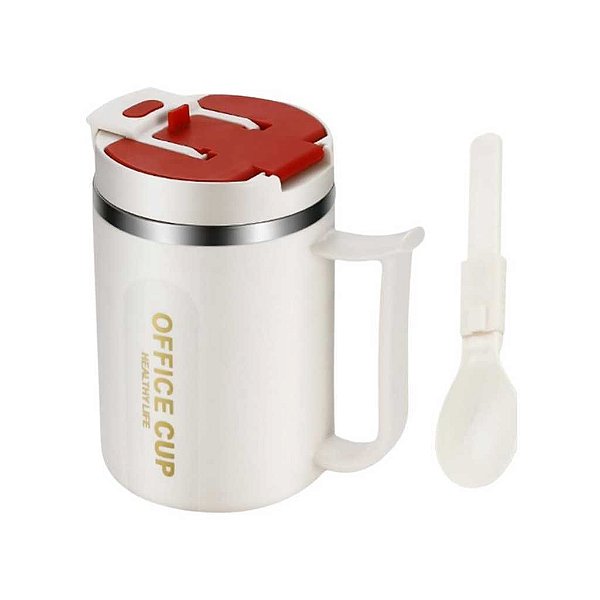 Caneca De Café 500ml Com Canudo E Colher De 500 ml, Aço Inoxidável 00500