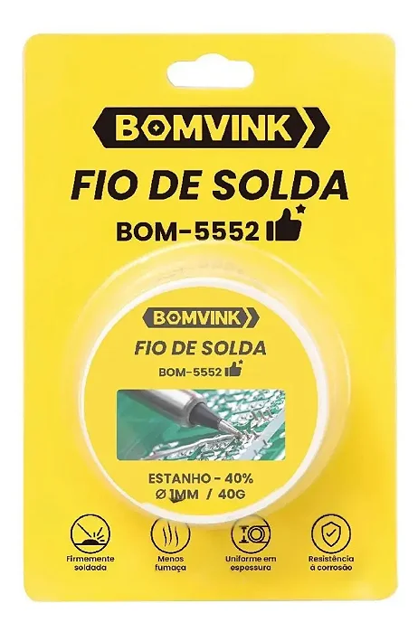 Fio De Solda 1 Mm 40g Estanho Profissional Fluxo Integrado BOM-5552