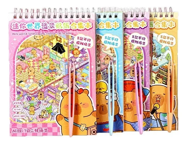 Livro De Adesivos 3d Com Pinça 8 Cenários - Vários Modelos HR-8CJBZ